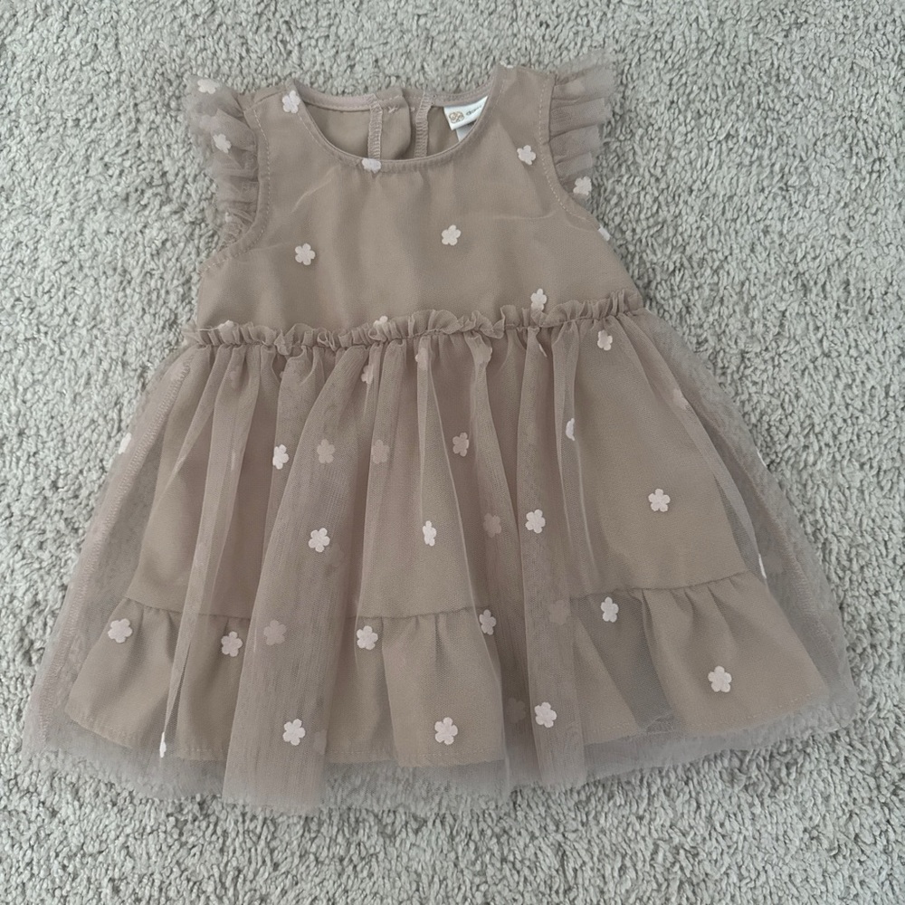 Daisy Fuentes Taupe Floral Tulle Party Dress for Kids